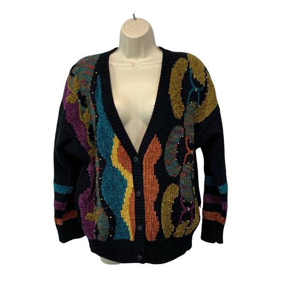 VTG Jacklyn Smith Women's Cardigan Sweater Medium Black Padded Embellished - Picture 1 of 9